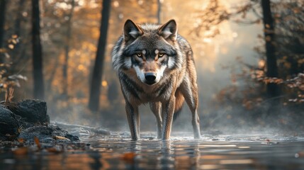 Wolf in the Misty Forest