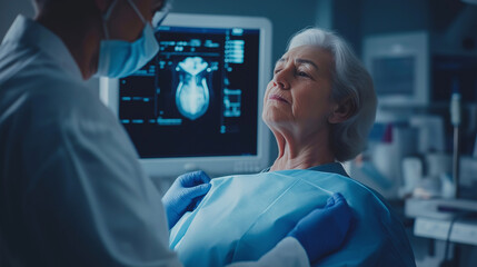 Retired woman at a doctor's visit. Health checkup concept
