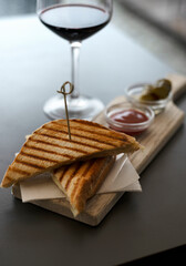 Toasts with a glass of wine