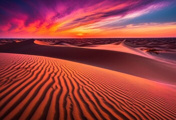 Naklejka premium breathtaking dune patterns illuminated vibrant sunset skies highlighting beauty, sand, texture, sky, cloud, color, horizon, nature, landscape, view