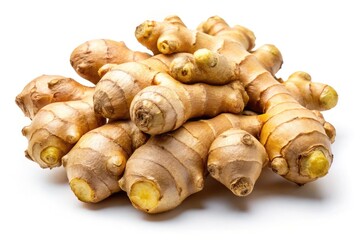 Fresh Whole Ginger Root Isolated on White Background for Culinary and Health Purposes