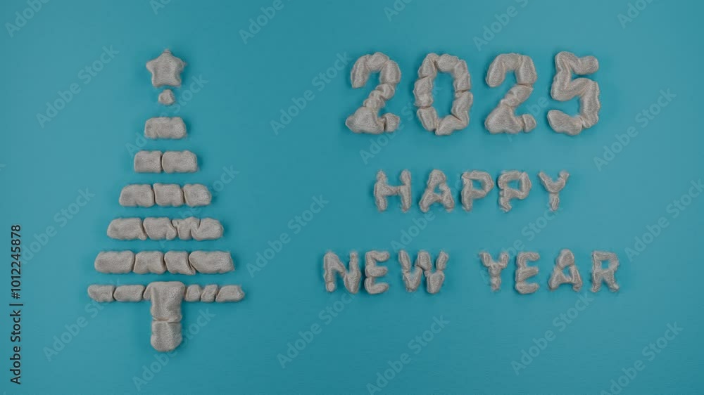 Poster loop 3d new year's animation. a blue canvas on the surface of which a new year's pattern with text a