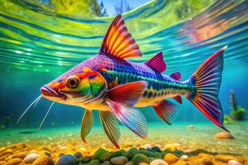 Fototapeta premium Gaff-topsail catfish swimming gracefully in clear water showcasing its unique fins and vibrant colors