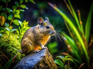 Obraz premium Gray Chinchompa Sitting on Rock Surrounded by Greenery in a Natural Habitat Setting