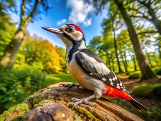 Greater Spotted Woodpecker Perched on Tree Branch with Vibrant Plumage in Natural Habitat Setting