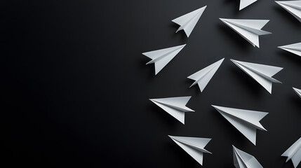 Paper Airplanes Flying on a Black Background | Minimalist and Creative Aviation-Inspired Concept