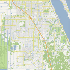 Fototapeta premium Map of Palm Bay in Florida in a normal road map style. Contains layered vector with roads water, parks, etc.