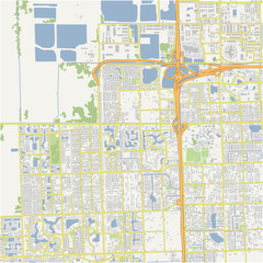 Fototapeta premium Map of Tamiami in Florida in a normal road map style. Contains layered vector with roads water, parks, etc.