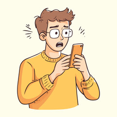 A boy confuses with smart phone concept illustration