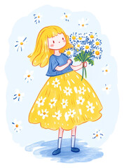 PNG Doodle illustration young girl cartoon pattern drawing.