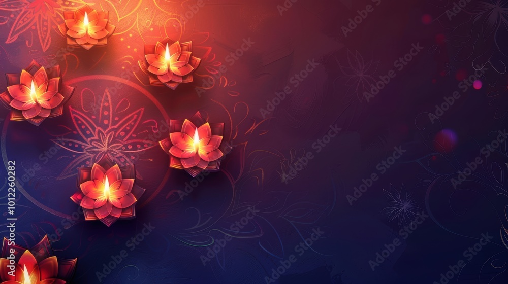 Poster professional diwali infographic background with rangoli patterns and glowing diyas for design projec