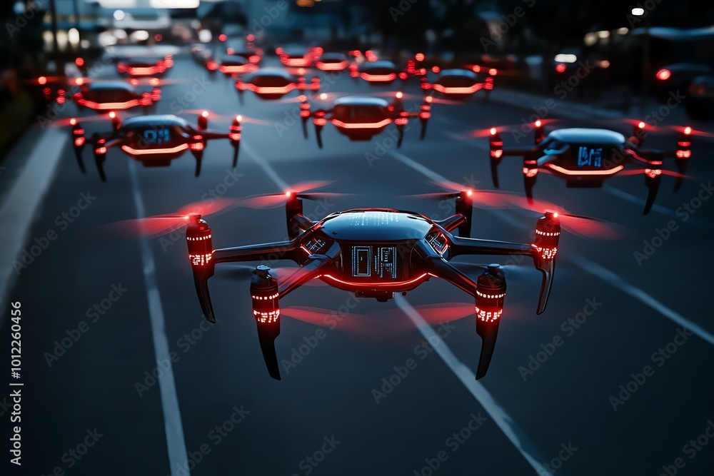 Poster a futuristic city where glowing data streams are stolen by drones, representing the future of data t