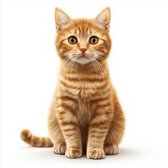 Cute ginger cat sitting and looking at the camera isolated on white background.