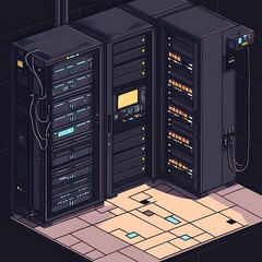 Isometric Illustration of Server Racks in Data Center