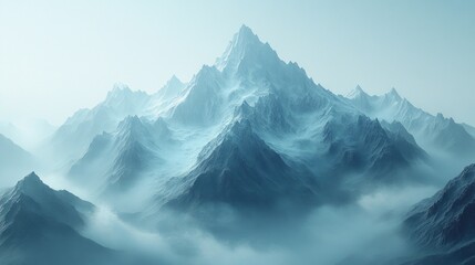 A majestic mountain peak rises above a sea of clouds, creating a serene and ethereal landscape.