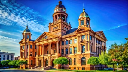 Fototapeta premium Historic Fort Worth Texas Courthouse with Beautiful Architecture Against a Clear Blue Sky