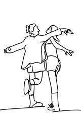 One continuous line, young posing and happy