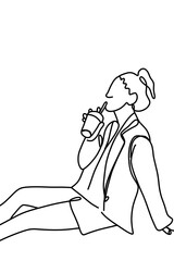 one continuous line, drinking something 	