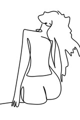 One continuous line, young posing and happy