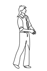 One continuous line, young posing and happy