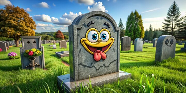 Humorous Cartoon Tombstone with Funny Inscription and Symbolic Elements for Creative Designs
