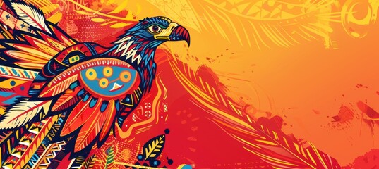 Vibrant Native Americans Day Banner with Traditional Symbols and Space for Event Details