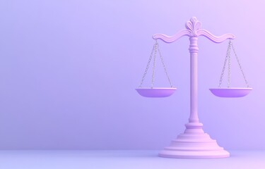 Cute Cartoon Style 3D Rendering of Scales of Justice on a Light Blue Background with a Purple Base