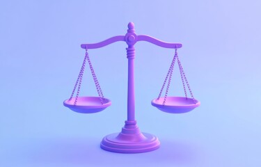 Cute Cartoon Style 3D Rendering of Scales of Justice on a Light Blue Background with a Purple Base