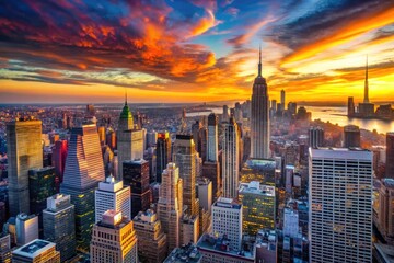 Iconic skyline of New York showcasing stunning architecture and vibrant city life at sunset