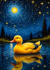 Duck Starry Night, painting illustration starry sky, decoration wall art,