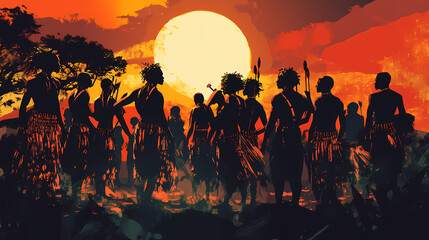 Fototapeta premium Cultural performance african people. African Tribal Ceremony. Illustration