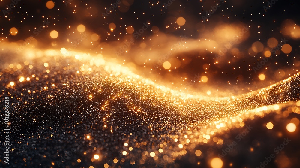 Poster abstract background with glowing particles and bokeh lights.