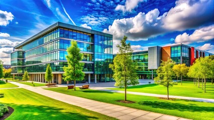 Fototapeta premium Inspiring Youth at University Campus with Modern Architecture and Green Spaces for Academic Growth