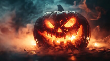 Naklejka premium closeup of burning pumpkin