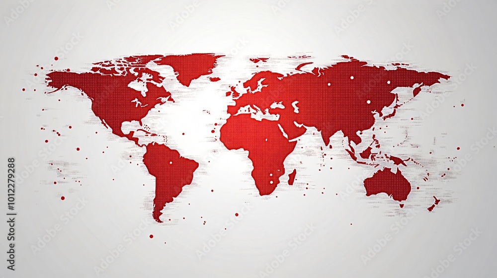 Poster red world map is standing out on a white background representing global business and international c