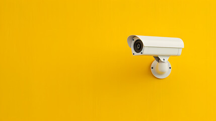 Contemporary Security Camera on Yellow Wall | Modern Surveillance Technology with Bold and Minimalist Design