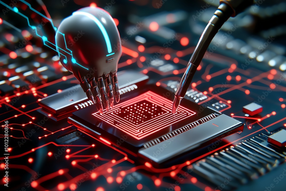 Aufkleber a futuristic supercomputer being hacked by advanced ai, symbolizing the rise of artificial intellige