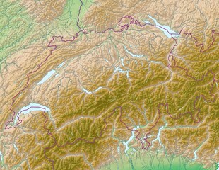 Blank physical topographic map of Switzerland