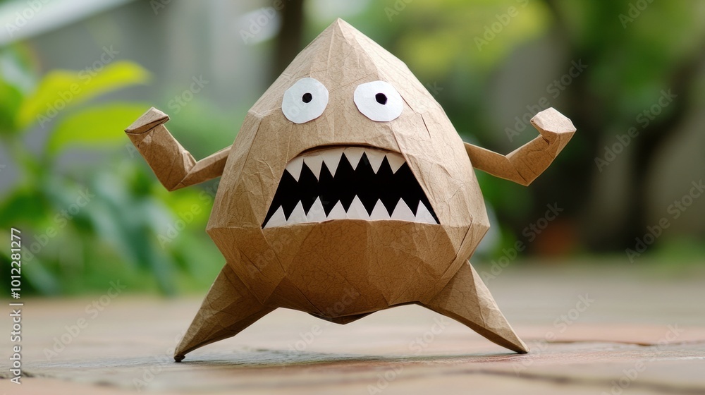 Sticker A brown paper monster with big eyes and a mouth, AI