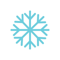 Snowflake sign. Blue Snowflake icon isolated on white background. Snow flake silhouette. Symbol of snow, holiday, cold weather, frost. Winter design element. Vector illustration.