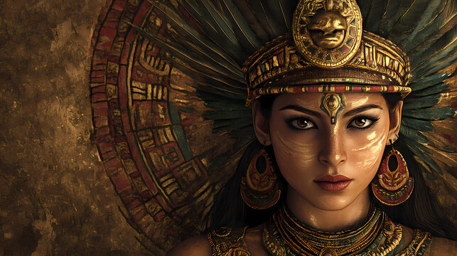 Beautiful woman in the goddess inca empire beauty style background, ai generated. Incan Empire. Illustration