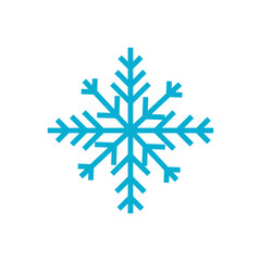Snowflake sign. Blue Snowflake icon isolated on white background. Snow flake silhouette. Symbol of snow, holiday, cold weather, frost. Winter design element. Vector illustration 