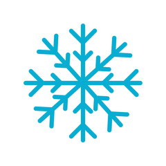 Snowflake sign. Blue Snowflake icon isolated on white background. Snow flake silhouette. Symbol of snow, holiday, cold weather, frost. Winter design element. Vector illustration 