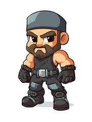 Naklejka premium Chibi Character Design, Serious, Strong, Tactical Fighter with Black Tank Top