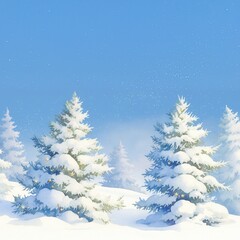 Obraz premium Snow-covered pine trees with glowing ornaments, sparkling stars above, watercolor illustration