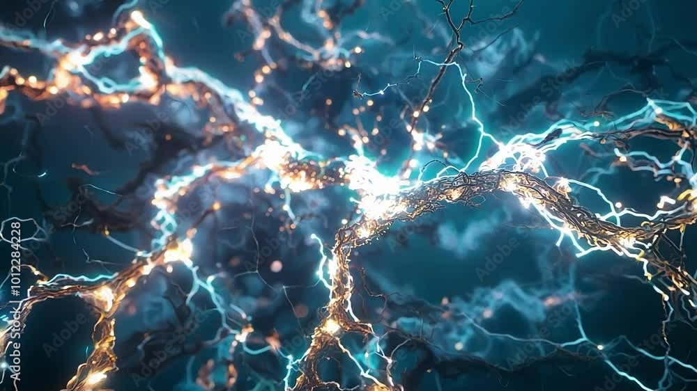 Poster abstract 3d illustration of a neural network sending electrical impulses, possibly representing the 
