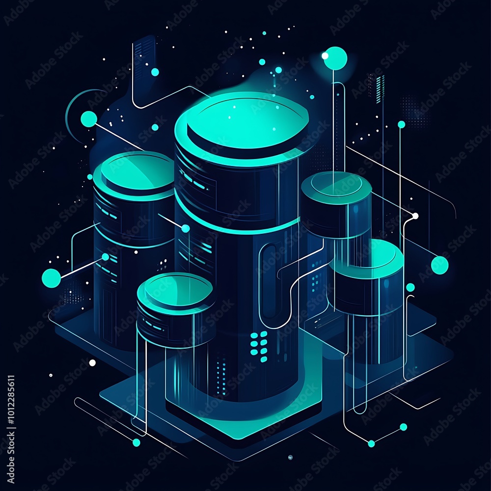 Aufkleber abstract isometric 3d design of servers and network connections, digital data storage
