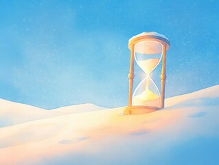 A frozen hourglass lying in the snow