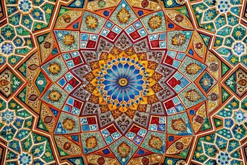 Intricate Mamluk Design Featuring Geometric Patterns and Rich Colors in Traditional Islamic Artistry