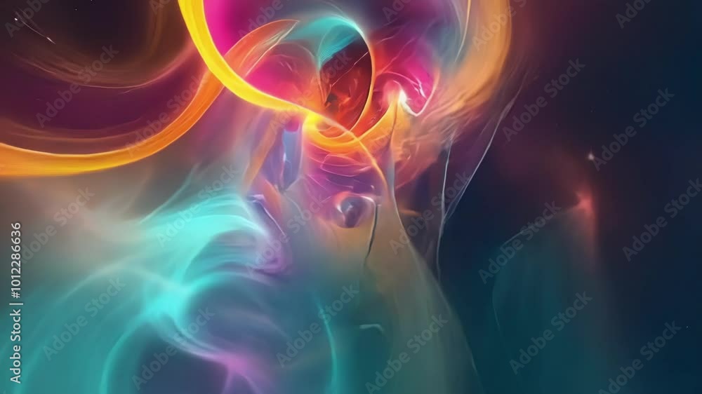 Poster abstract background with colorful swirls and nebulae, representing the complexity of the human brain